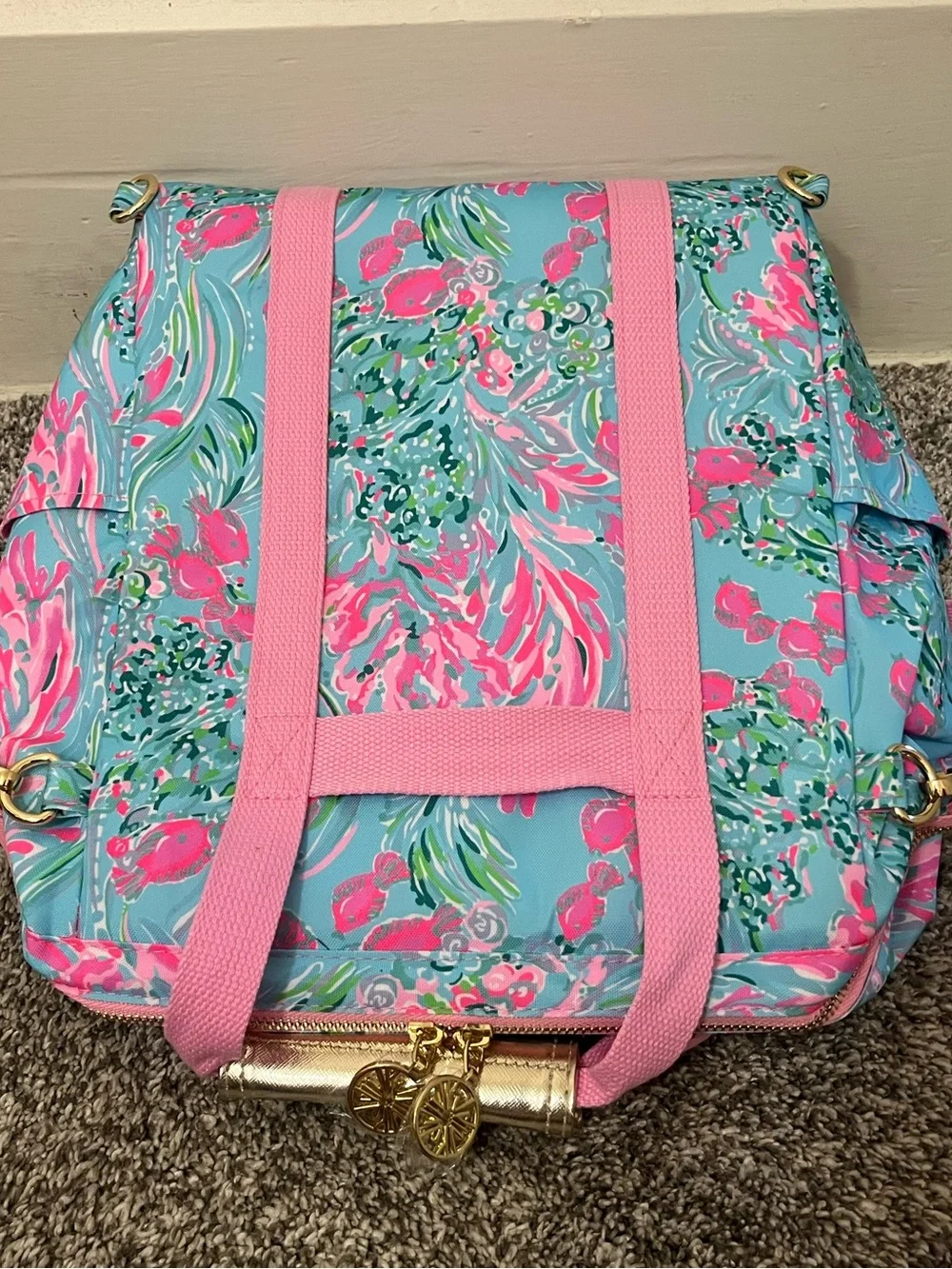 Lilly Pulitzer Aqua & Pink Floral Convertible Backpack Tote